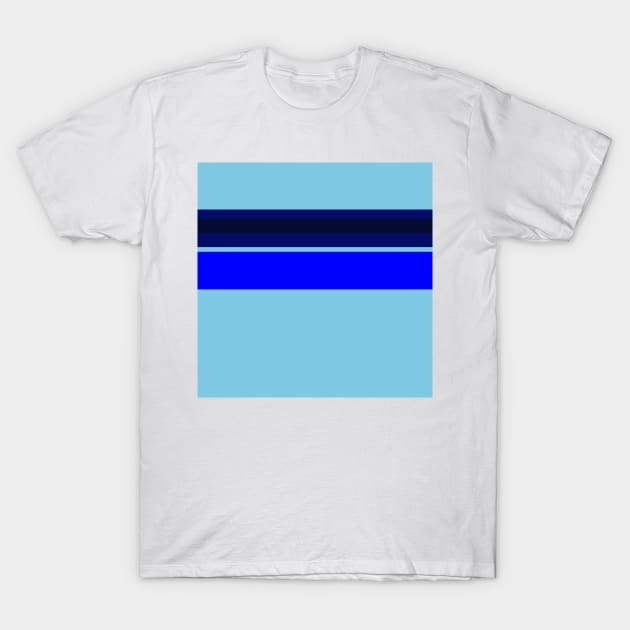 A prodigious merge of Sky Blue, Primary Blue, Dark Imperial Blue and Dark Navy stripes. T-Shirt by Sociable Stripes